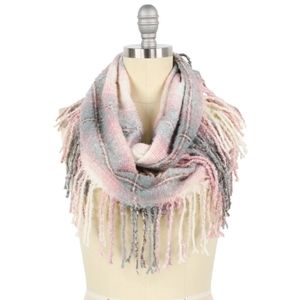 Infinity Plaid Scarf With Tassels Pink/ Grey